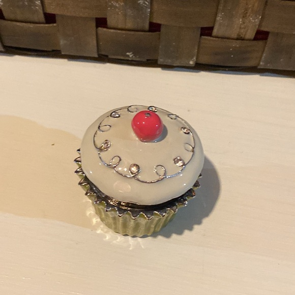 Metal Enamel Cupcake Hinged Trinket Box with Rhinestones - Picture 2 of 5